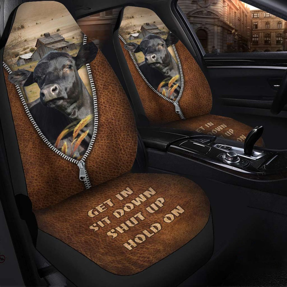 Black Angus Zipper Leather Pattern Car Seat Cover, Car Seat Cover, Farm Car Seat Cover, Pet Seat Covers
