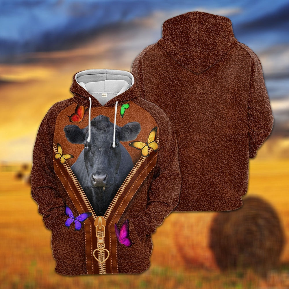 Black Angus Zipper Sewing To Leather Hoodie, Farmer Hoodie, Farm Themed Shirts, Farm Tee Shirts