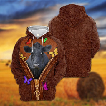Black Angus Zipper Sewing To Leather Hoodie, Farmer Hoodie, Farm Themed Shirts, Farm Tee Shirts