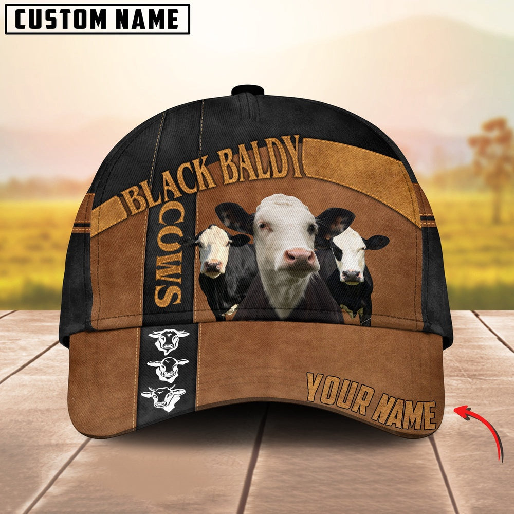 Black Baldy Black Traffic Line Leather Pattern Customized 3D Cap, Farmer Cap, Vintage Farmer Hat, Mens Farmer Hats, Cap For Farmers
