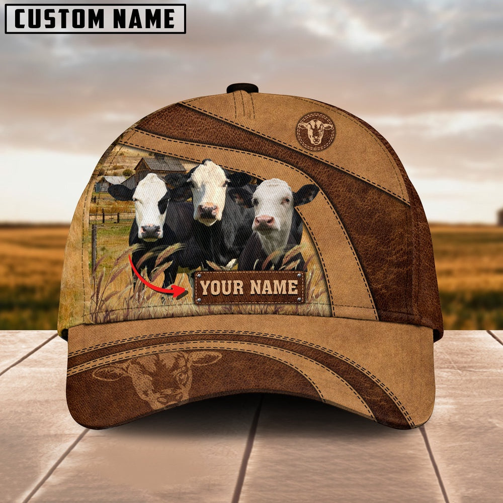 Black Baldy Cattle Customized Name Brown Cap, Farmer Cap, Vintage Farmer Hat, Mens Farmer Hats, Cap For Farmers