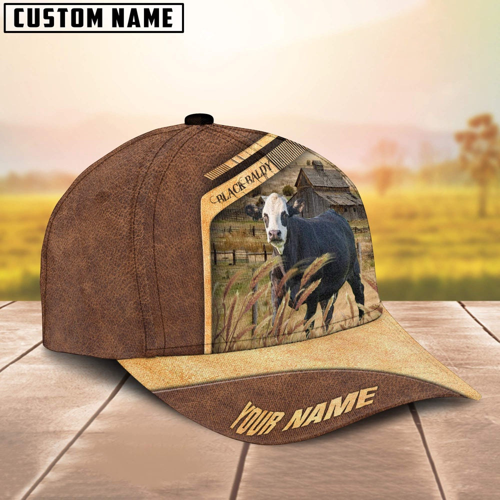 Black Baldy Cattle Customized Name Brown Farm Cap, Farmer Cap, Vintage Farmer Hat, Mens Farmer Hats, Cap For Farmers