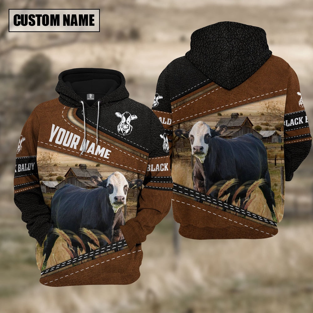 Black Baldy Cattle Leather Pattern Farm Personalized 3D Hoodie, Farmer Hoodie, Custom Farm Shirts, Farmer T Shirt