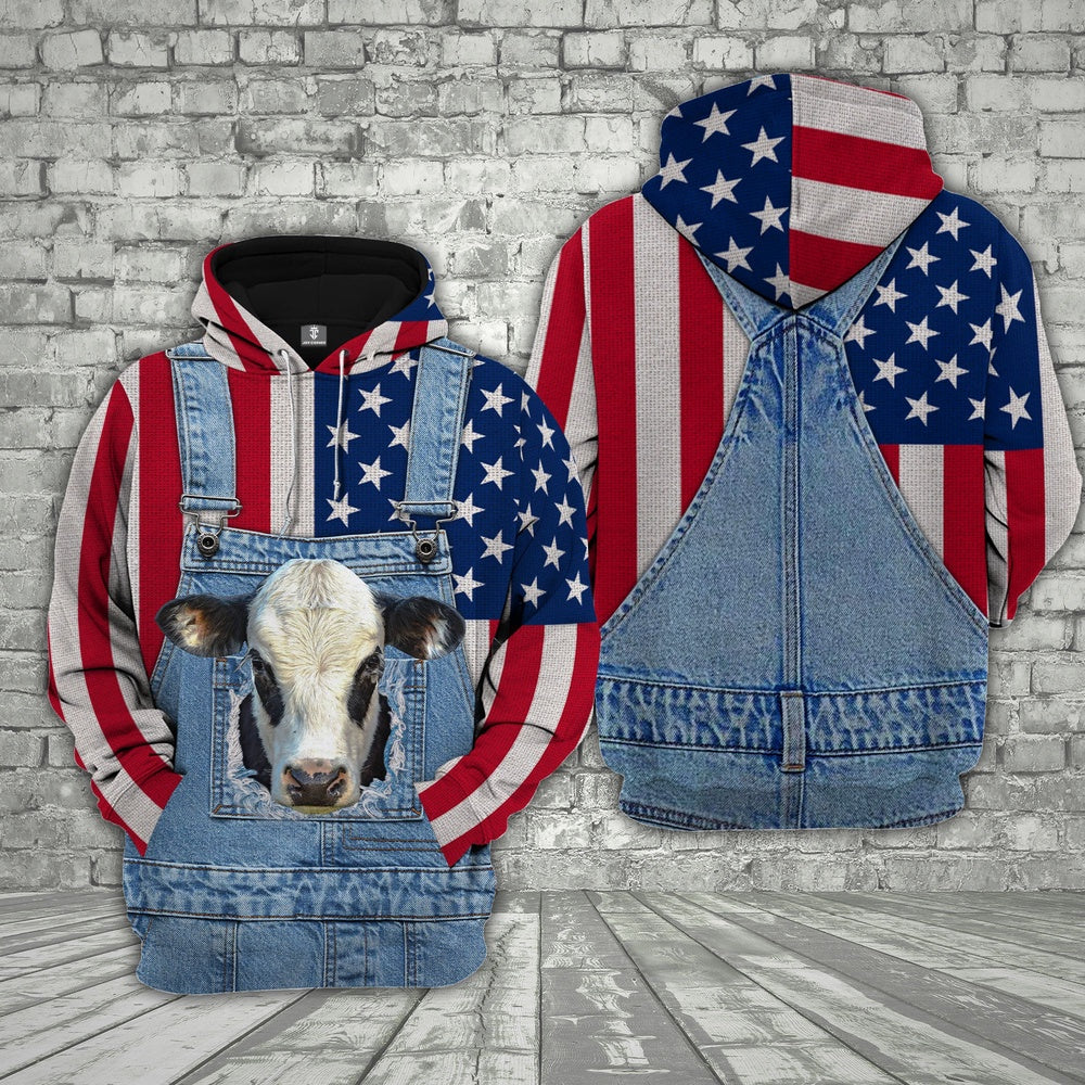 Black Baldy Cattle US Flag Farm Personalized 3D Hoodie, Farmer Hoodie, Custom Farm Shirts, Farmer T Shirt