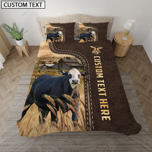 Black Baldy Custom Text Leather Pattern Bedding Set, Farm Bedding Set, Farmhouse Bedding Set