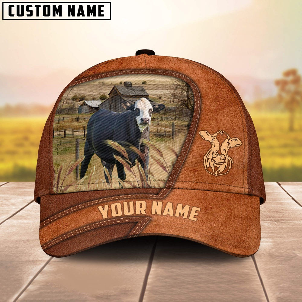Black Baldy Customized Name Brown Leather Pattern Cap, Farmer Cap, Vintage Farmer Hat, Mens Farmer Hats, Cap For Farmers