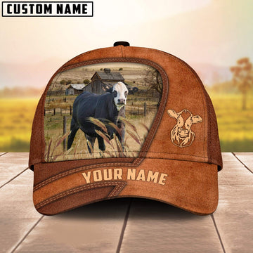 Black Baldy Customized Name Brown Leather Pattern Cap, Farmer Cap, Vintage Farmer Hat, Mens Farmer Hats, Cap For Farmers