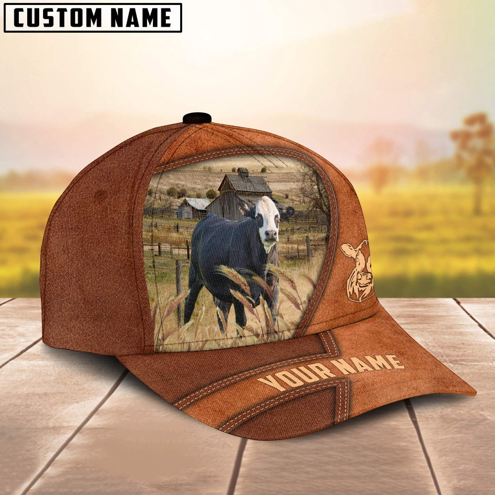 Black Baldy Customized Name Brown Leather Pattern Cap, Farmer Cap, Vintage Farmer Hat, Mens Farmer Hats, Cap For Farmers