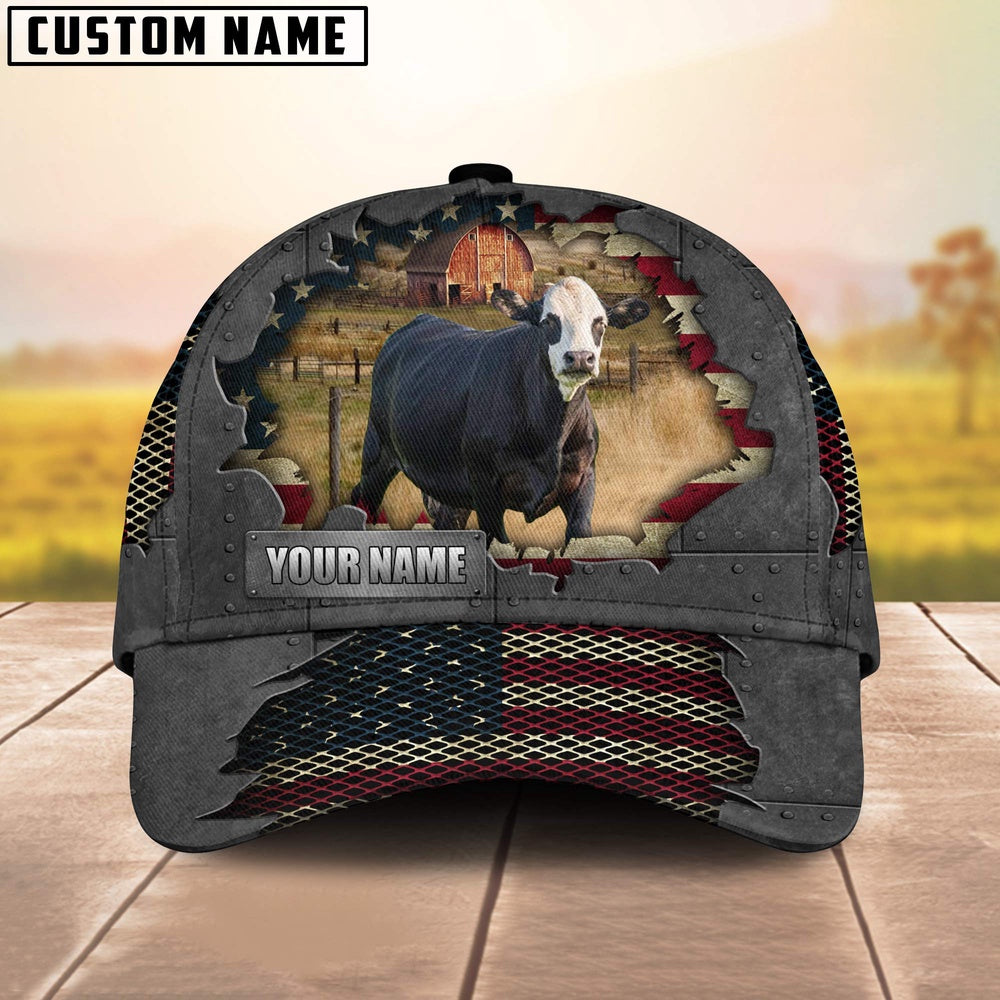 Black Baldy Customized Name US Flag Net Cap, Farmer Cap, Vintage Farmer Hat, Mens Farmer Hats, Cap For Farmers