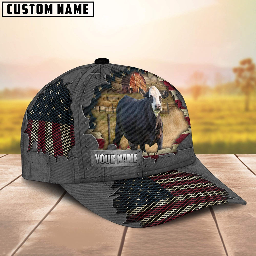Black Baldy Customized Name US Flag Net Cap, Farmer Cap, Vintage Farmer Hat, Mens Farmer Hats, Cap For Farmers