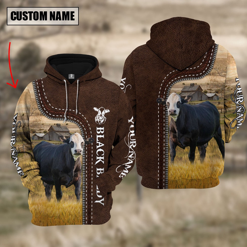 Black Baldy Farming Leather Pattern Personalized 3D Hoodie, Farmer Hoodie, Custom Farm Shirts, Farmer T Shirt