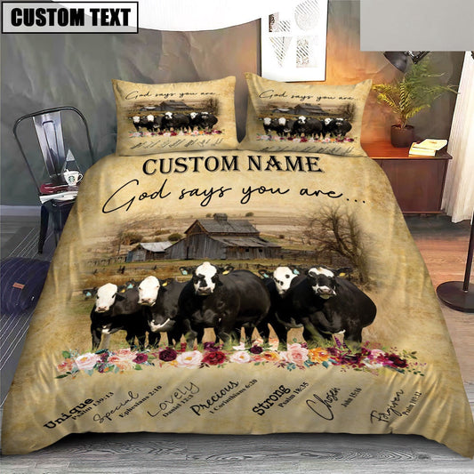 Black Baldy God Says You Are Custom Name Bedding Set, Farm Bedding Set, Farmhouse Bedding Set