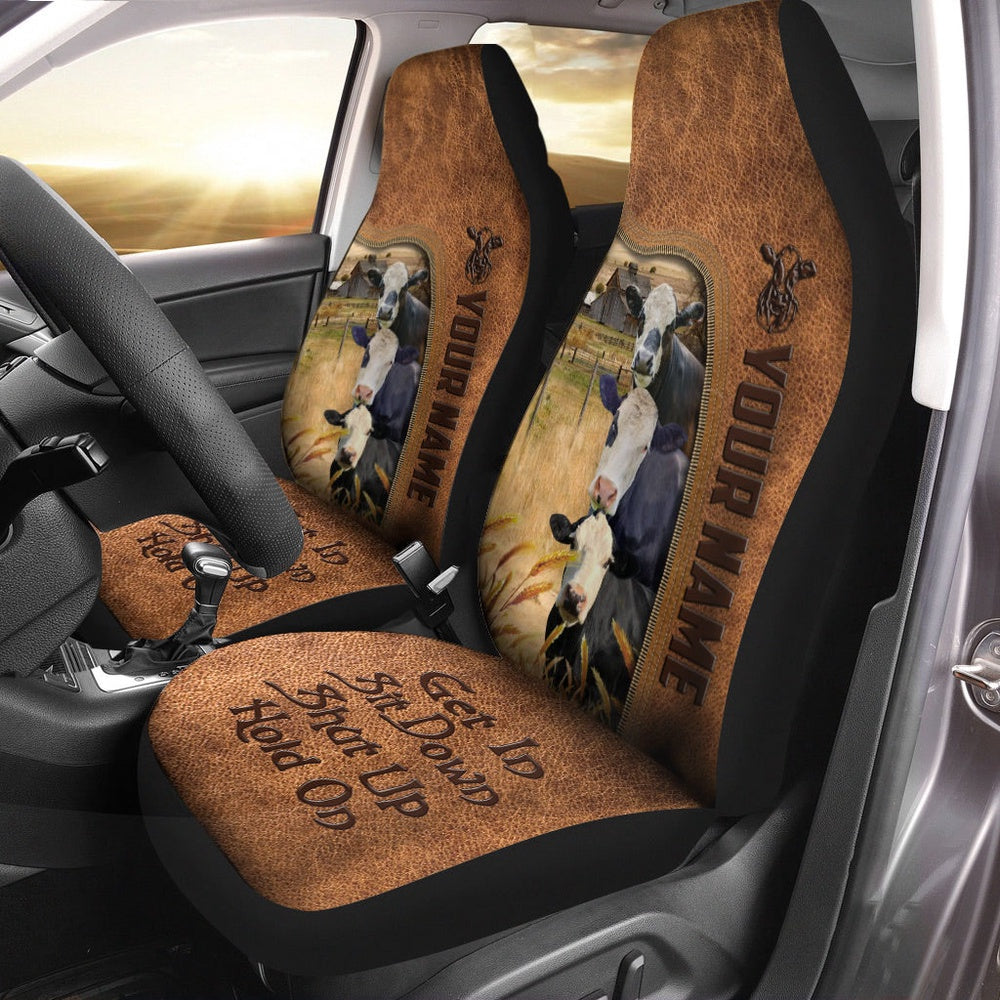 Black Baldy Happiness Personalized Name Leather Pattern Car Seat Cover, Car Seat Cover, Farm Car Seat Cover, Pet Seat Covers