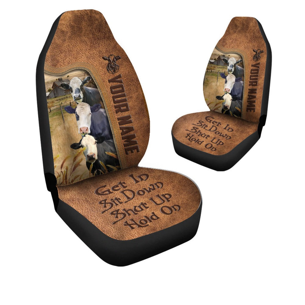 Black Baldy Happiness Personalized Name Leather Pattern Car Seat Cover, Car Seat Cover, Farm Car Seat Cover, Pet Seat Covers