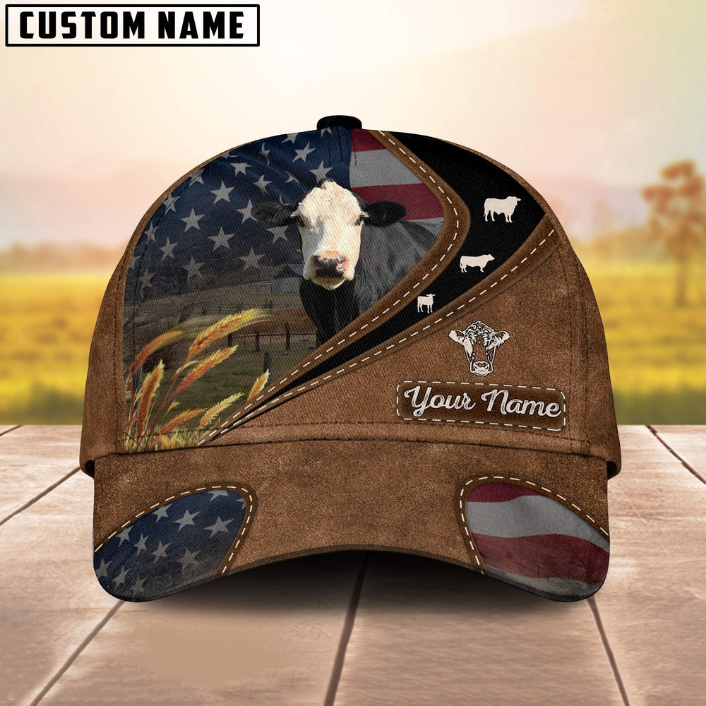 Black Baldy Leather Pattern American Customized Name Cap, Farmer Cap, Vintage Farmer Hat, Mens Farmer Hats, Cap For Farmers