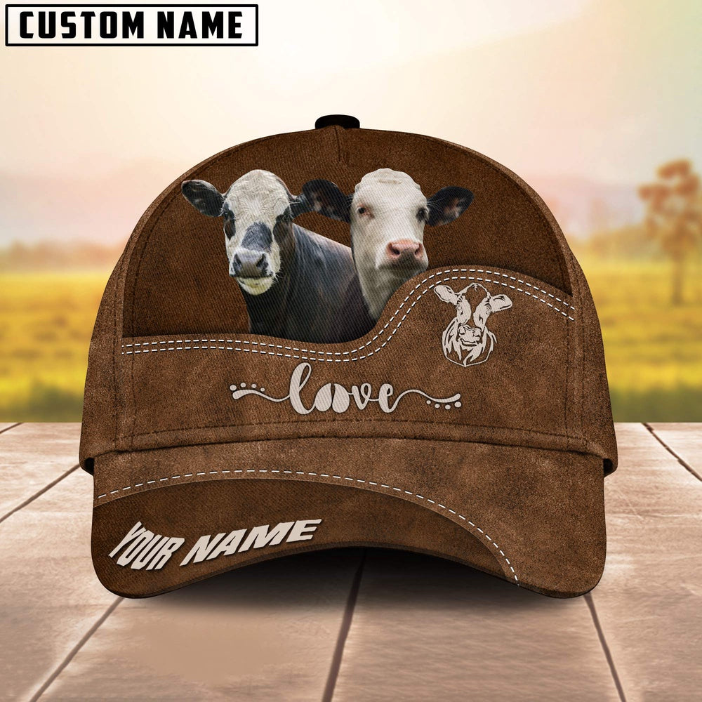 Black Baldy Love Leather Pattern Customized Name Cap, Farmer Cap, Vintage Farmer Hat, Mens Farmer Hats, Cap For Farmers