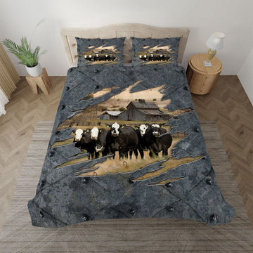 Black Baldy On The Farm Customized Name Bedding Set, Farm Bedding Set, Farmhouse Bedding Set
