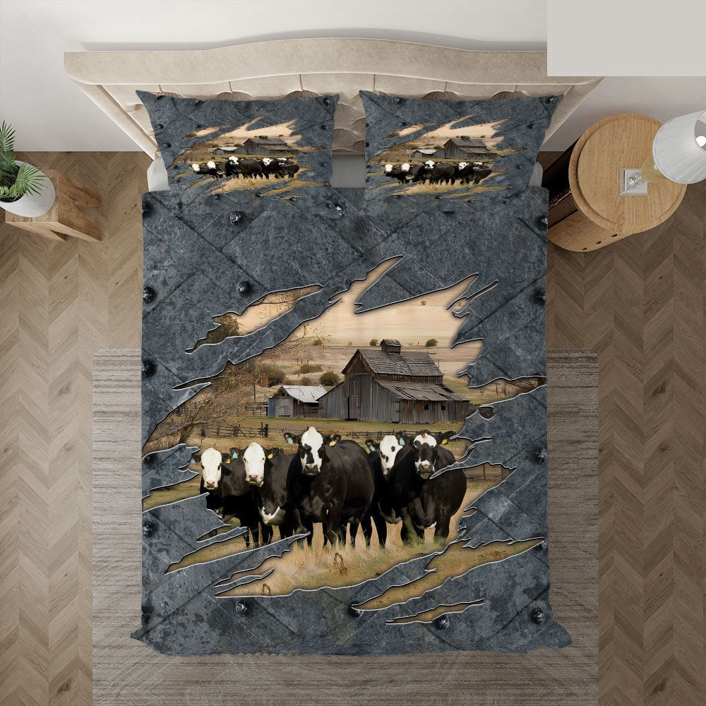 Black Baldy On The Farm Customized Name Bedding Set, Farm Bedding Set, Farmhouse Bedding Set
