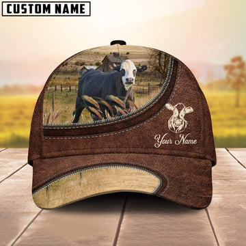 Black Baldy On The Farm Customized Name Leather Pattern Cap, Farmer Cap, Vintage Farmer Hat, Mens Farmer Hats, Cap For Farmers