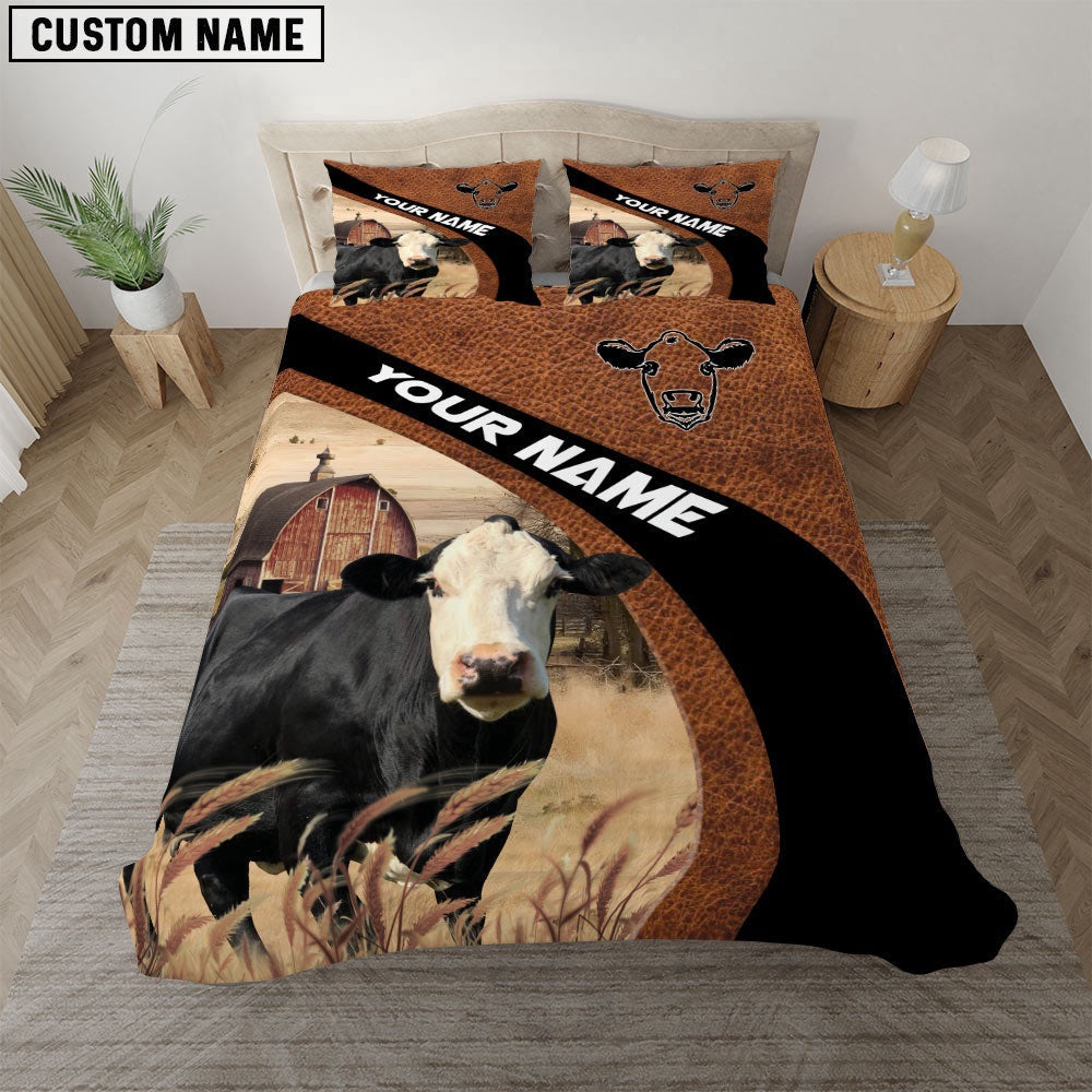 Black Baldy On The Farm Customized Name Red Barn Bedding Set, Farm Bedding Set, Farmhouse Bedding Set