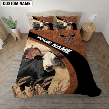 Black Baldy On The Farm Customized Name Red Barn Bedding Set, Farm Bedding Set, Farmhouse Bedding Set