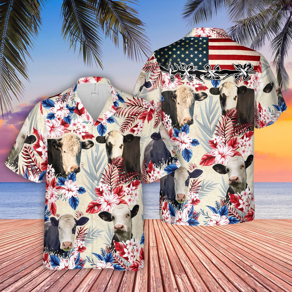 Black Baldy Pattern US FLAG Hawaiian Shirt, Farm Hawaiian Shirt, Farmer Hawaii