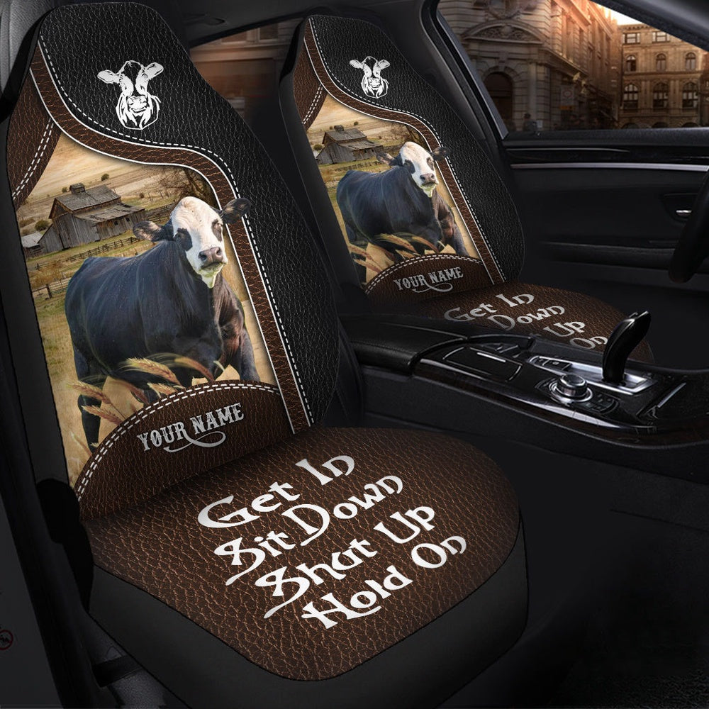 Black Baldy Personalized Name Black And Brown Leather Pattern Car Seat Cover, Car Seat Cover, Farm Car Seat Cover, Pet Seat Covers