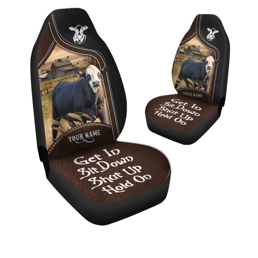 Black Baldy Personalized Name Black And Brown Leather Pattern Car Seat Cover, Car Seat Cover, Farm Car Seat Cover, Pet Seat Covers
