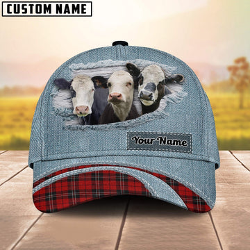 Black Baldy Red Caro And Jeans Pattern Customized Name Cap, Farmer Cap, Vintage Farmer Hat, Mens Farmer Hats, Cap For Farmers