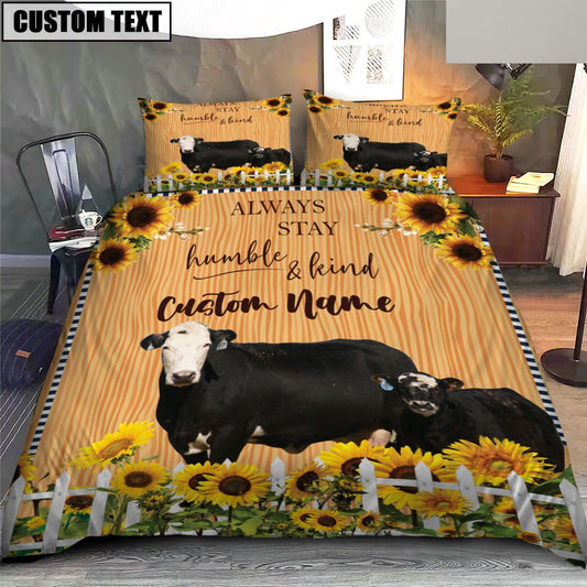Black Baldy Stay Humble And Kind Custom Name Bedding Set, Farm Bedding Set, Farmhouse Bedding Set