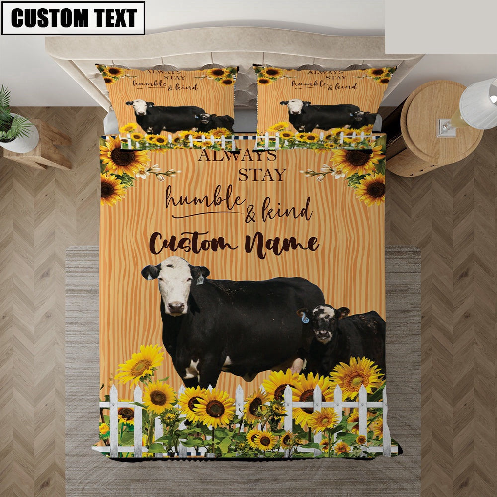 Black Baldy Stay Humble And Kind Custom Name Bedding Set, Farm Bedding Set, Farmhouse Bedding Set