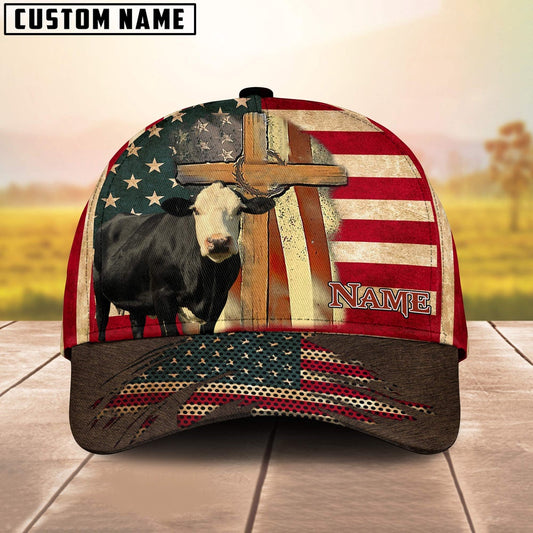 Black Baldy USA Flag Customized Name Cap, Farmer Cap, Vintage Farmer Hat, Mens Farmer Hats, Cap For Farmers