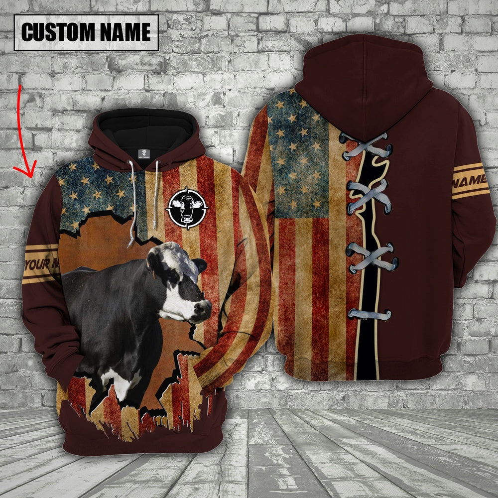 Black Baldy US Flag Retro Personalized 3D Hoodie, Farmer Hoodie, Custom Farm Shirts, Farmer T Shirt