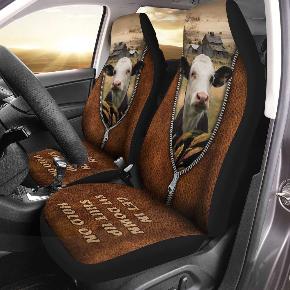 Black Baldy Zipper Leather Pattern Car Seat Cover, Car Seat Cover, Farm Car Seat Cover, Pet Seat Covers