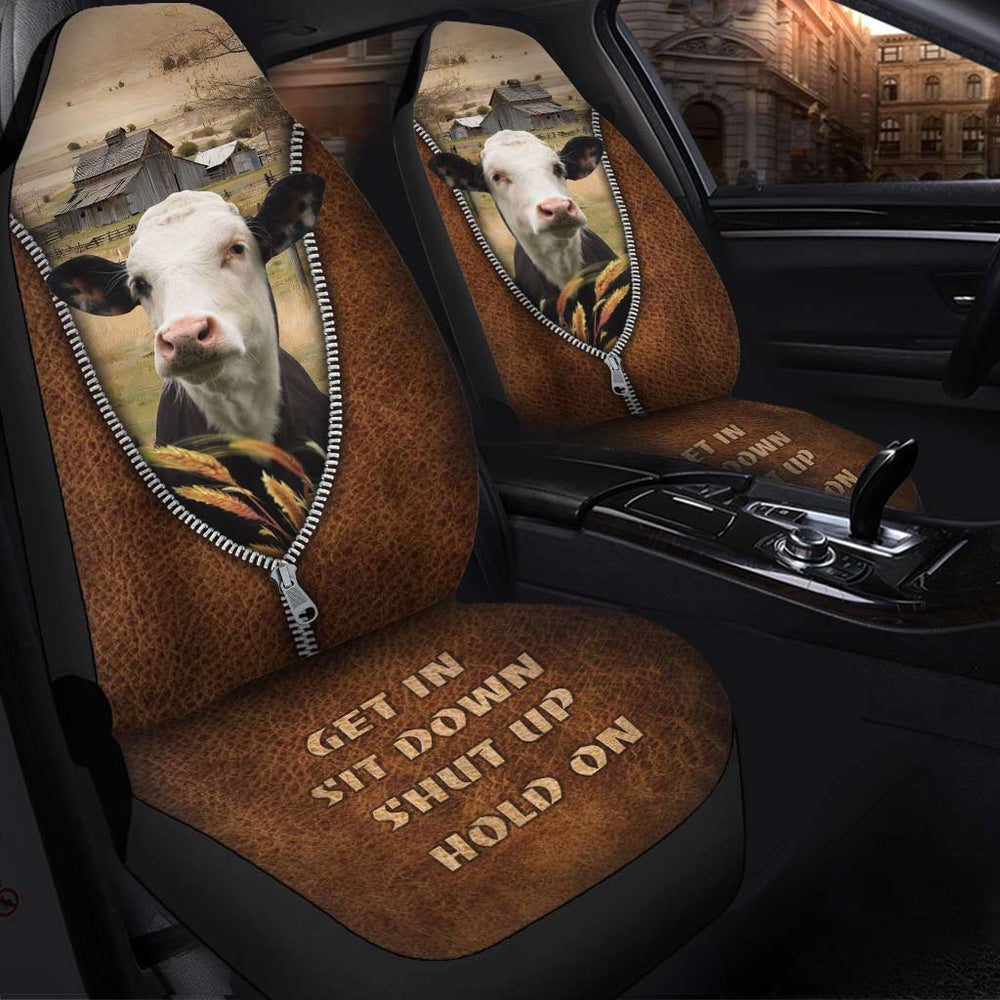 Black Baldy Zipper Leather Pattern Car Seat Cover, Car Seat Cover, Farm Car Seat Cover, Pet Seat Covers