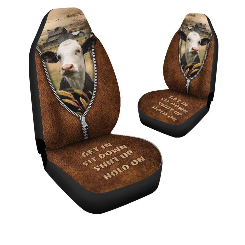 Black Baldy Zipper Leather Pattern Car Seat Cover, Car Seat Cover, Farm Car Seat Cover, Pet Seat Covers