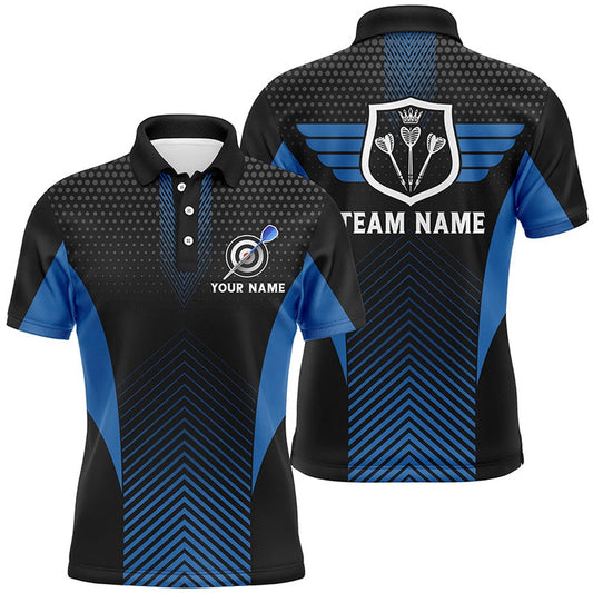 Black Blue Geometric Darts Men Polo Shirt Custom Cool Darts Shirt For Men Darts Polo, Darts Team Polo Shirt