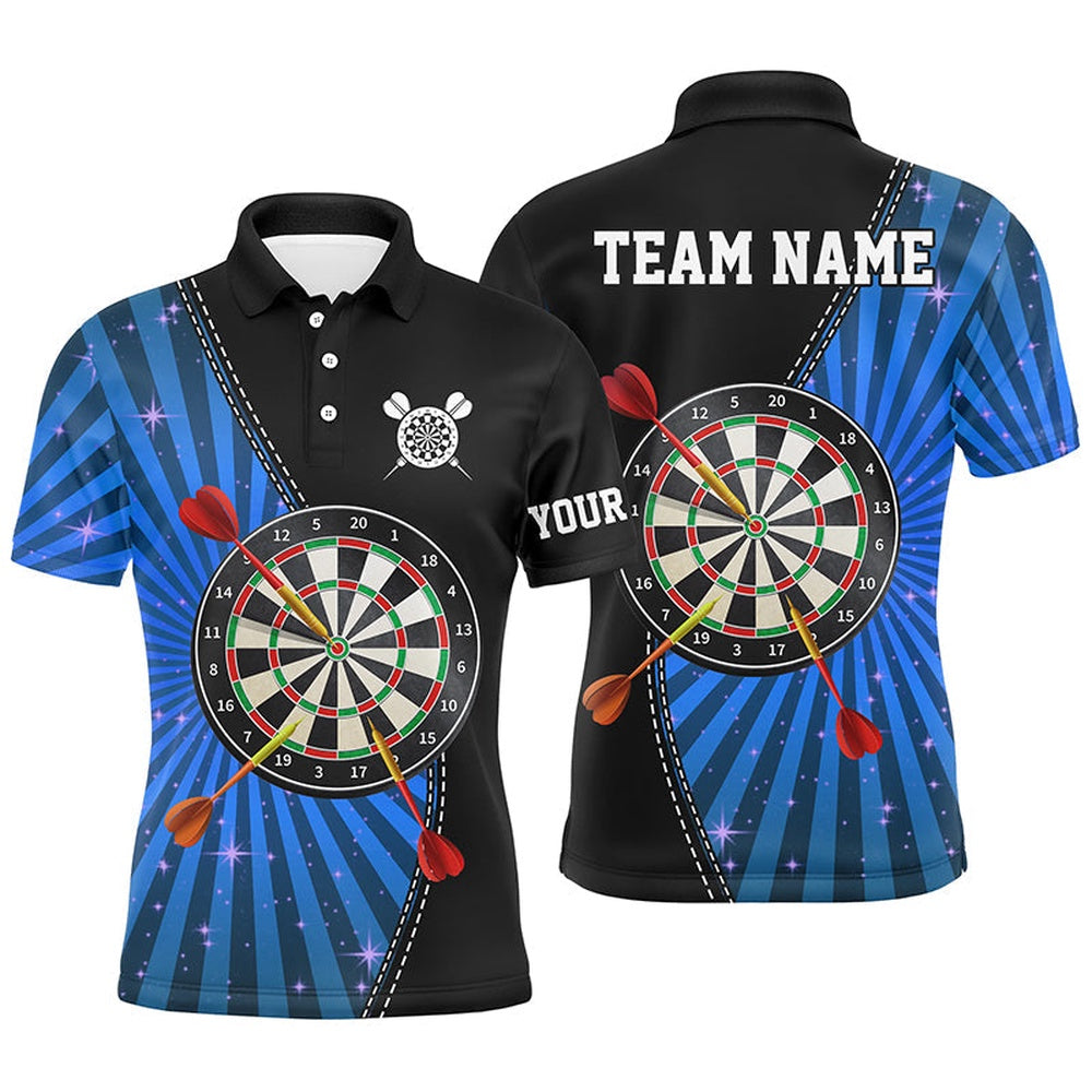 Black Blue Halo Mens Darts Polo Shirt Custom Cool Darts Shirt For Men Dart Polo, Darts Team Polo Shirt