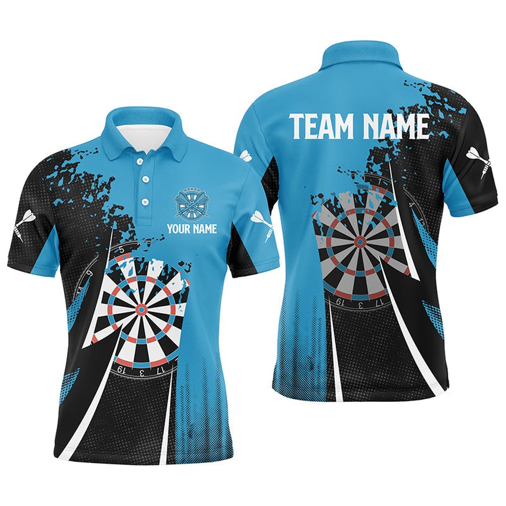 Black Blue Mens Darts Polo Shirt Custom Cool Darts Shirt For Men Darts Polo, Darts Team Polo Shirt