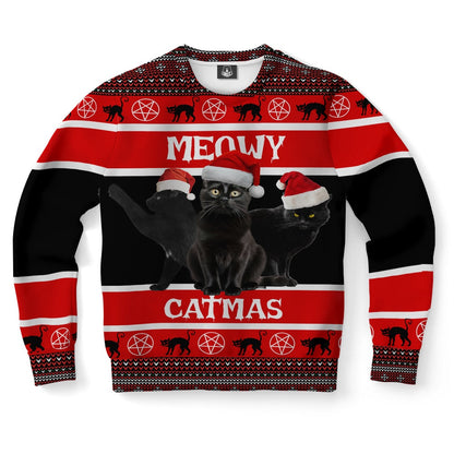 Black Cat Meowy Ugly Christmas Sweater, Christmas Ugly Sweater, Sweater Xmas, Ugly Sweater