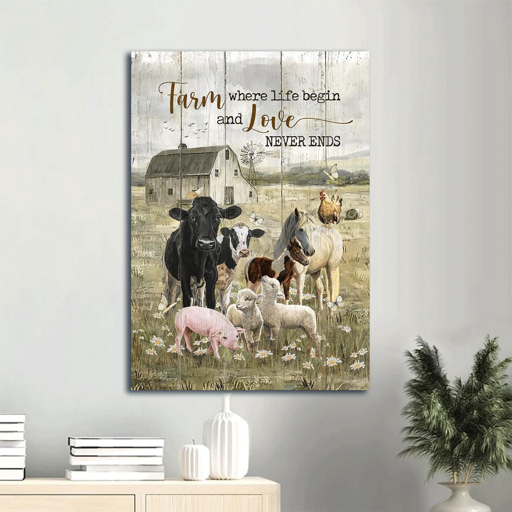 Black Cow, Peace Farm, Animal Of God, Farm Where Life Begin And Love Never Ends, Farm Canvas, Farm Art Decor