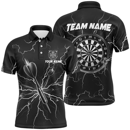 Black Darts Thunder Lightning 3D Dart Polo Custom Dart Shirts For Men Dart Polo, Darts Team Polo Shirt
