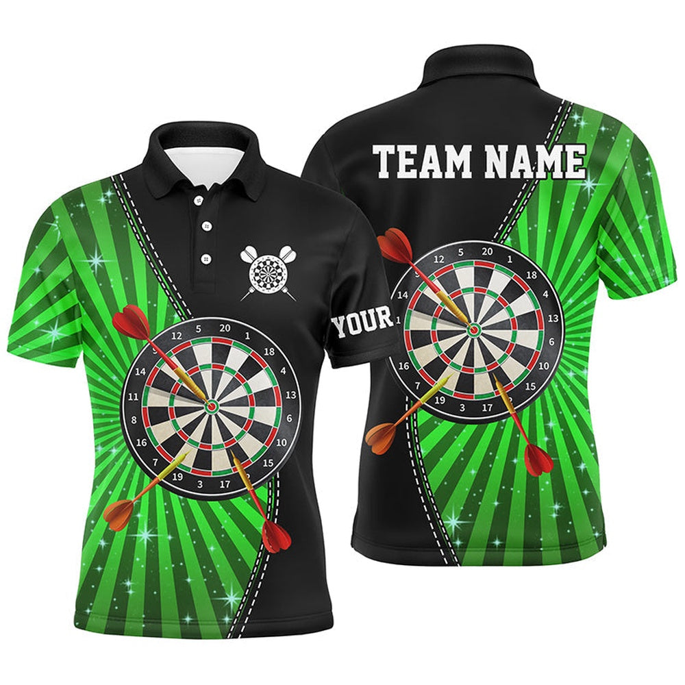 Black Green Halo Mens Darts Polo Shirt Custom Cool Darts Shirt For Men Dart Polo, Darts Team Polo Shirt