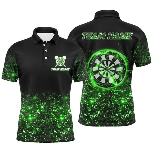 Black Green Light Mens Darts Polo Shirt Custom Darts Shirt For Men Dart Team Polo, Darts Team Polo Shirt