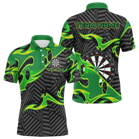 Black Green Personalized Men Darts Polo Shirts Custom Darts Shirts For Women Darts Team Polo, Darts Team Polo Shirt