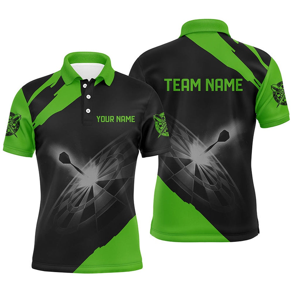 Black Green Personalized Mens Darts Polo Shirt Custom Dart Shirts For Men Dart Polo, Darts Team Polo Shirt