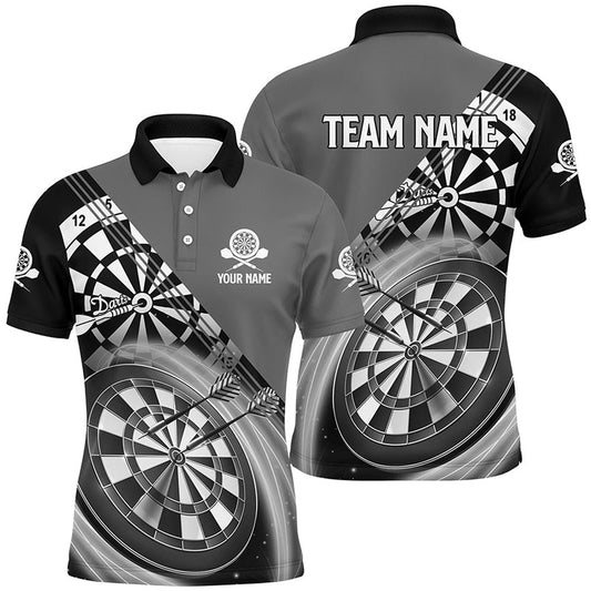 Black Grey Mens Darts Polo Shirt With Name Customized Darts Shirts For Men Dart Polo, Darts Team Polo Shirt