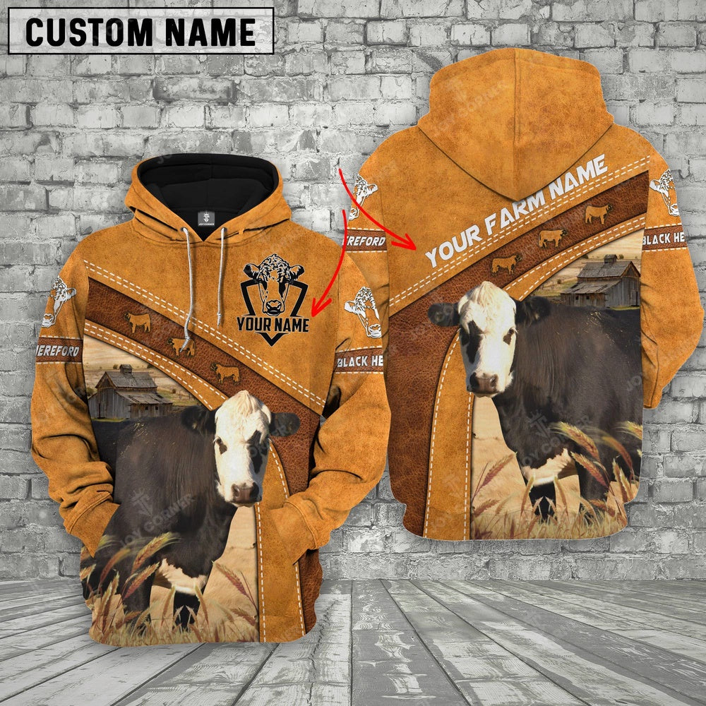 Black Hereford 3D Customized Name Farm Name Hoodie, Farmer Hoodie, Custom Farm Shirts, Farmer T Shirt