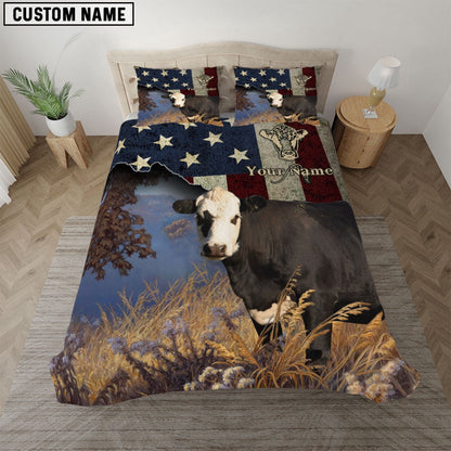 Black Hereford America Customized Name Bedding Set, Farm Bedding Set, Farmhouse Bedding Set