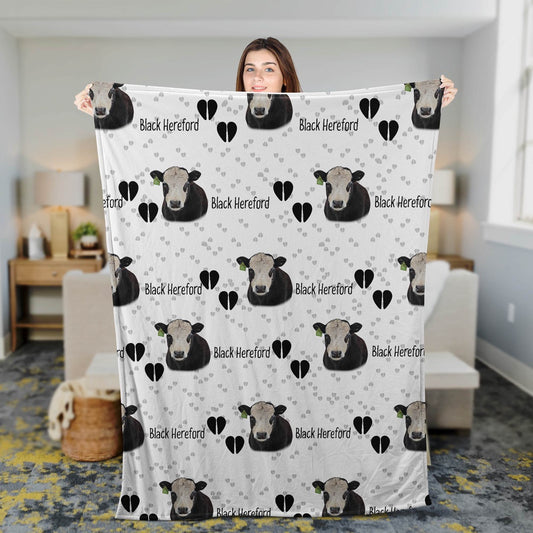Black Hereford Cattle Happy Pattern Blanket, Farm Blanket, Farm Animal Blanket